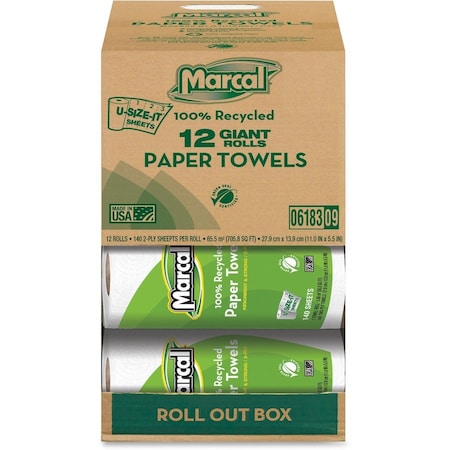 Marcal Paper Towels, 140 Sheets, White, 12 PK MRC06183